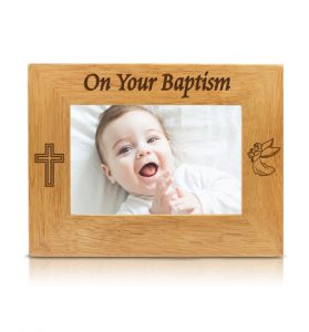 Hardwood Personalized Baptism Photo Frame - 9 1/8" x 7 1/8"