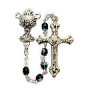 Black Crystal Bead and Chalice Center Rosary