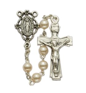 Pearl Beads and Miraculous Center Rosary