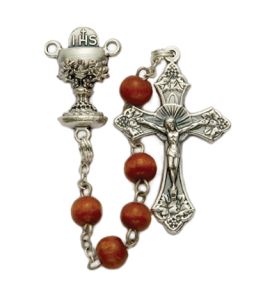 Brown Wood Beads and Chalice Center Rosary