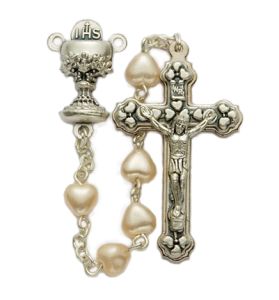 White Heart Pearl Beads and Chalice Center Rosary