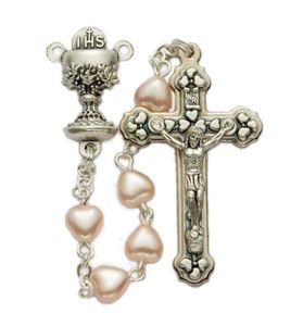 Pink Heart Pearl Beads and Chalice Center Rosary