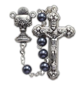 Imitation Hematite Beads and Chalice Center Rosary
