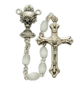 White Pearl Beads and Chalice Center Rosary