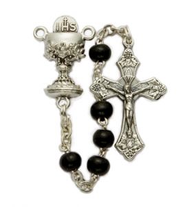 Black Wood Beads and Chalice Center Rosary [1]