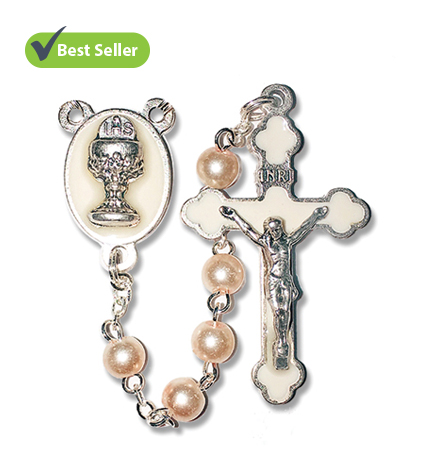 Imitation Pearl Beads Rosary with Silver Plated Crucifix 