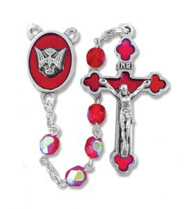 Red Glass Beads Rosary with Crucifix and Dove Center