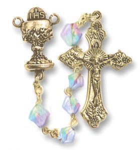 Crystal Glass Beads Rosary with Crucifix and Chalice Center