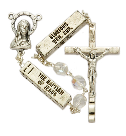 7mm Crystal Beads with Six Tablets 
and Madonna Center Rosary