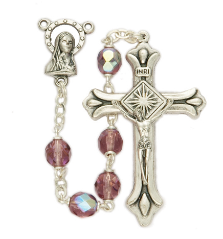 7mm Amethyst Fire Polished Crystal Beads & Madonna Center Rosary