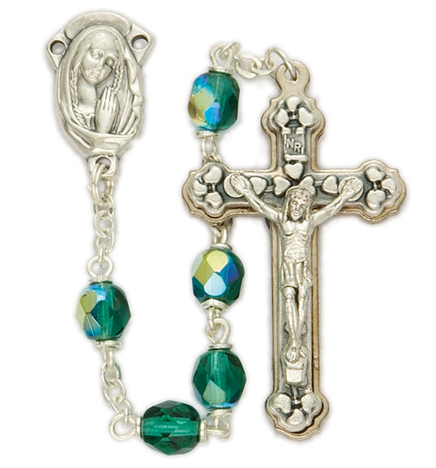 6mm Emerald Fire Beads and Madonna 
Center Rosary