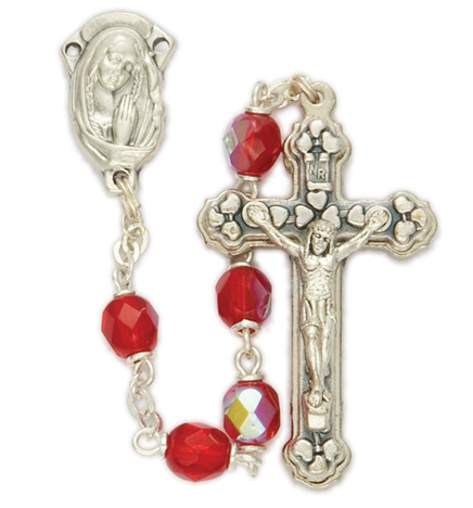 6mm Red Fire Beads and Madonna Center Rosary