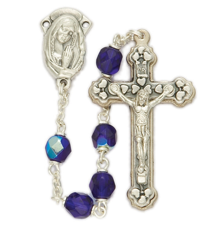 6mm Sapphire Crystal Beads and Madonna 
Center Rosary