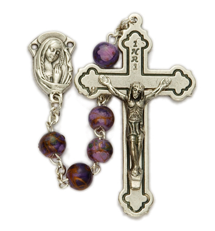 6mm Imitation Amethyst Cloisonne Beads & Madonna Center Rosary