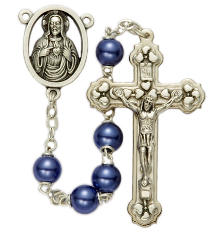 6mm Metallic Blue Beads & Miraculous Center Rosary