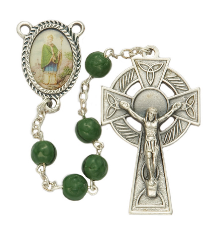 7mm Shamrock Beads and St. Patrick Photo Center Rosary