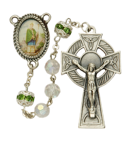 7mm Crystal "Our Father" Beads & St. Patrick Photo Center Rosary