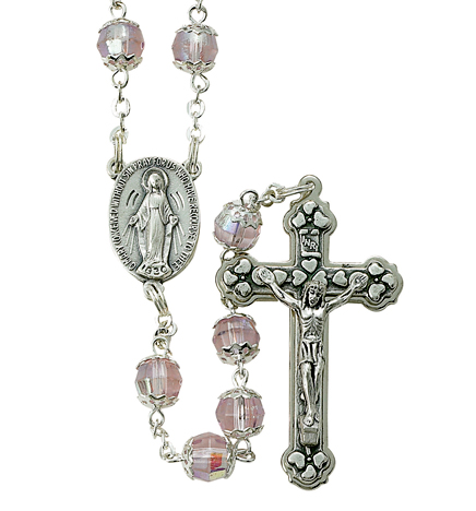 7mm Rose Capped Crucifix Rosary with Silver Plated Center