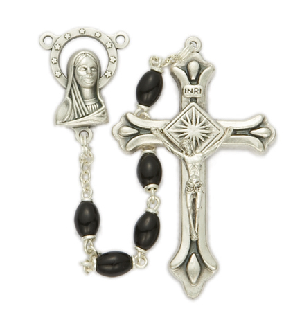 5mm Polished Black Glass Beads and Madonna Rosary