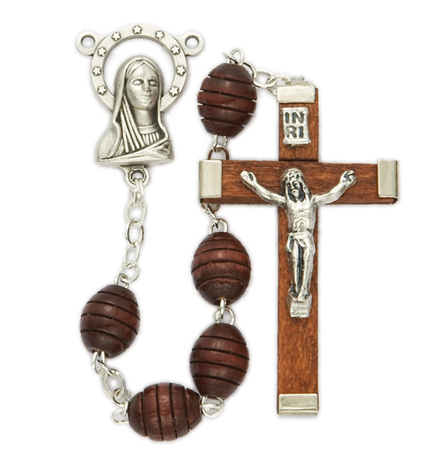 6mm Carved Rosepps Beads and Madonna Center Rosary