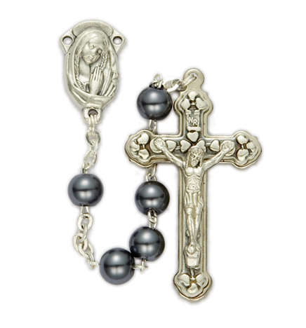 6mm Imitation Hematite Beads and 
Madonna Center Rosary