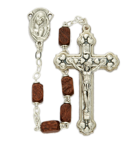 6mm Brown Square Cut Wood Beads & Madonna Center Rosary