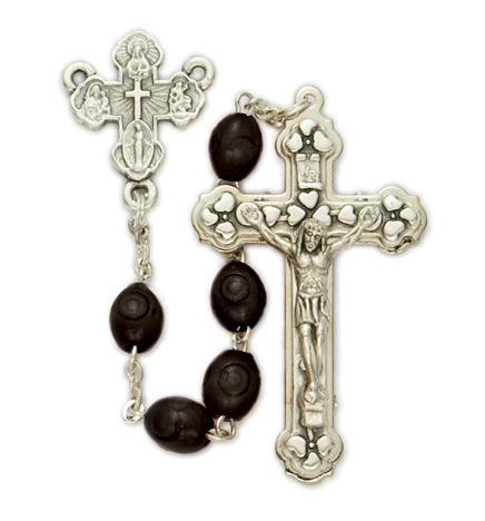 6mm Carved Black Wood Beads and Four Way Center Rosary