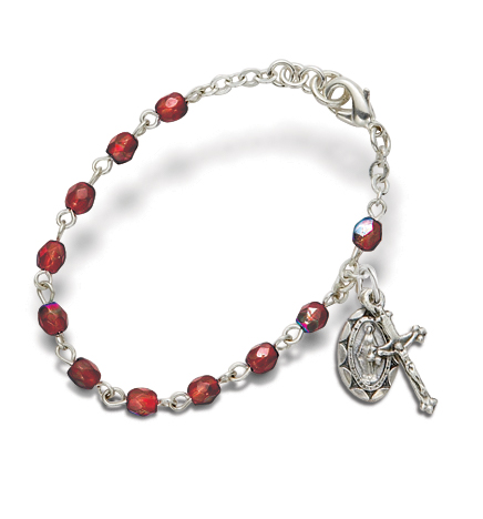 3mm January Garnet Birthstone Rosary Beads Bracelet 