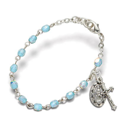 3mm March Aquamarine Birthstone Rosary Beads Bracelet