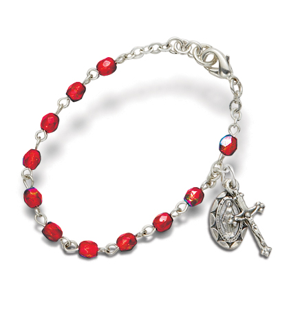 3mm July Ruby Birthstone Rosary Beads Bracelet 