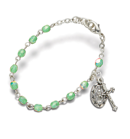 3mm August Peridot Birthstone Rosary Beads Bracelet 