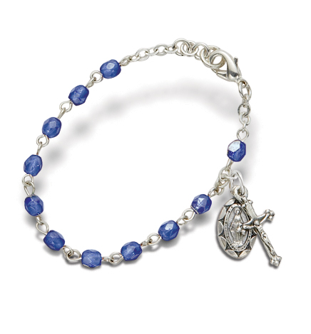 3mm September Sapphire Birthstone Rosary Beads Bracelet 