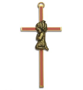 Brass Girl's Wall Cross with Pink Accent - 4"