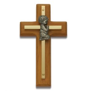 Wood and Brass Layered Boy's Wall Cross - 4"