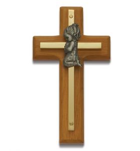 Wood and Brass Girl's Wall Cross - 4"