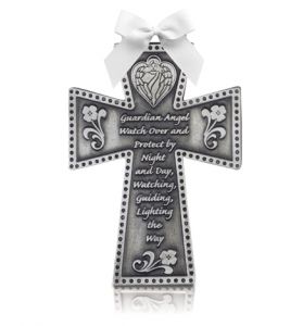 Antiqued Pewter Guardian Angel Cradle Cross - 2 3/4"