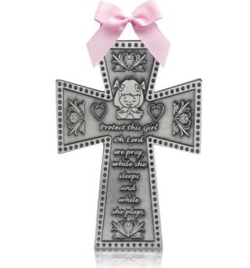 Antiqued Pewter Baby Girl Cradle Cross - 2 3/4"