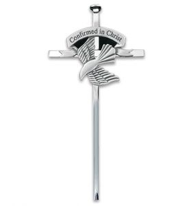 Silver Plated Metal Wall Cross with Centered Confirmation Dove - 6 1/2"