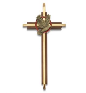 7-1/8" Brass and Wood Confirmation Wall Cross with Centered Dove