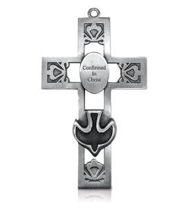 Pierced Pewter Dove Confirmation Wall Cross - 5 1/2"
