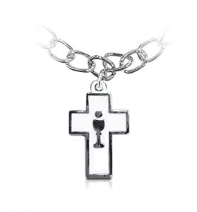 Silver Plated Cross with Chalice Charm Bracelet - 7"