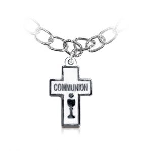 Plated Cross with Communion Chalice Charm Bracelet - 7"