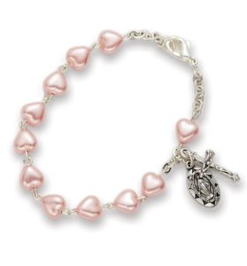 Heart Shaped Pink Pearl Beads Bracelet - 5 1/2" 