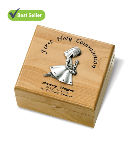 Girl's First Communion Maple Wood 
Keepsake Box