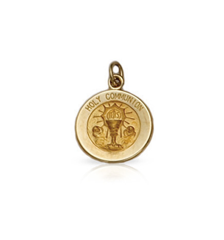 14K Gold Round 
First Communion Medal - 3/8"
