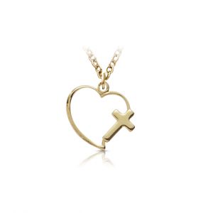 Gold Plated Heart with Cross - 5/8"