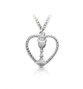 Silver Plated Heart with Chalice Necklace - 1/2"