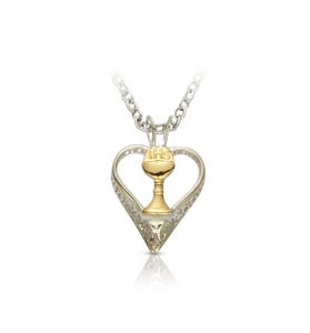 Two-Tone Sterling Silver Open Heart & Chalice Necklace - 11/16"