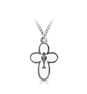 Silver Plated Enameled Cross & Centered Chalice Necklace - 3/4" [1]