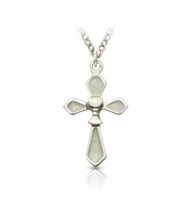 Sterling Silver & Enameled Pointed Ends Cross w Chalice - 7/8"